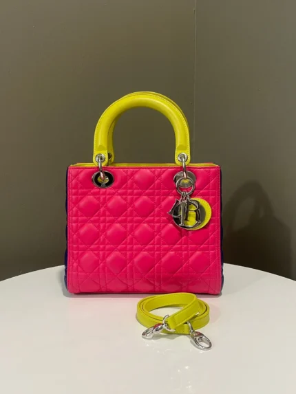 Dior Classic Lady Dior Tri-Color Pink/ Neon /Blue Lambskin