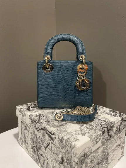 Dior Lady Dior Mini Teal Lizard