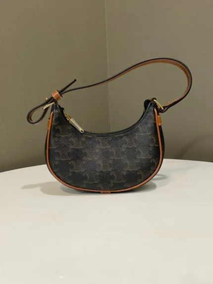 Celine Mini Ava Bag Triomphe Canvas / Tan Calfskin