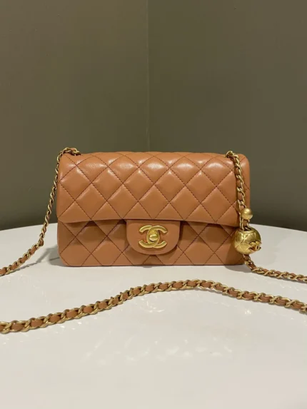 Chanel Quilted Pearl Crush Mini Rectangular Caramel Lambskin