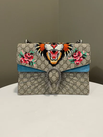 Gucci Dionysus Shoulder Bag Supreme Monogram Cat Rhinestones embellished