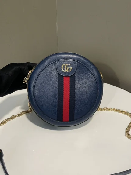 Ophidia Mini Round Shoulder Bag Blue Calf